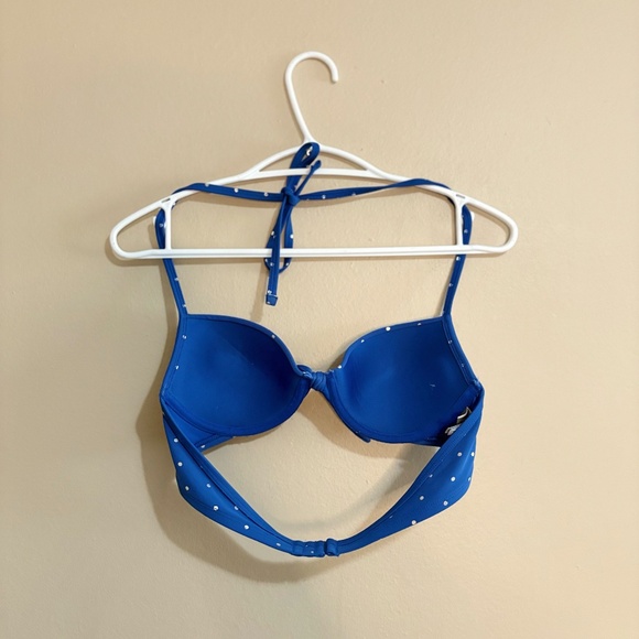 Aerie 34B Vibrant Blue & Silver Polkadot Push Up Halter Bikini Top - Picture 8 of 13